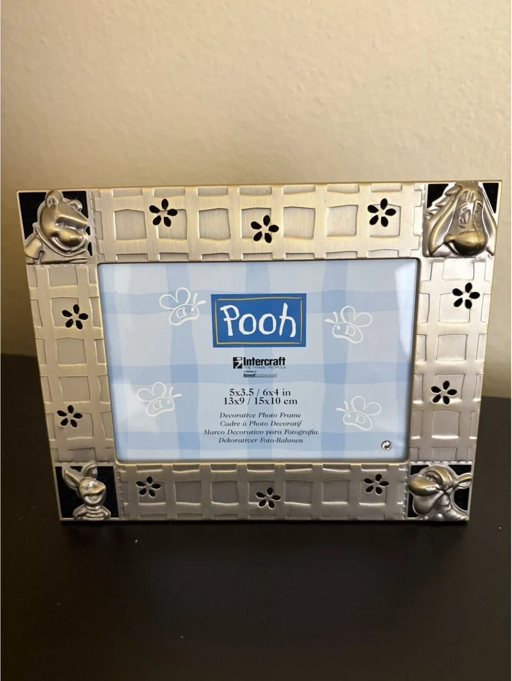 Disney Intercraft Metal  Picture Frame Winnie The Pooh Holds 3x5 Photo Glass